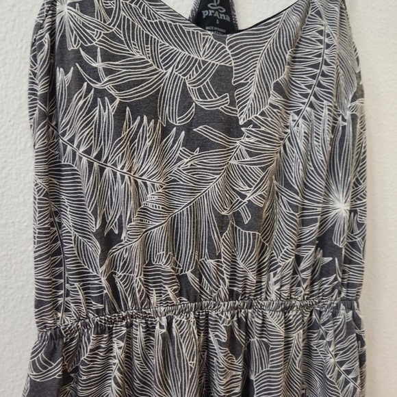 PrAna Ayla Racerback Tank Dress Black Fronds Print Stretch Knit - Picture 4 of 6